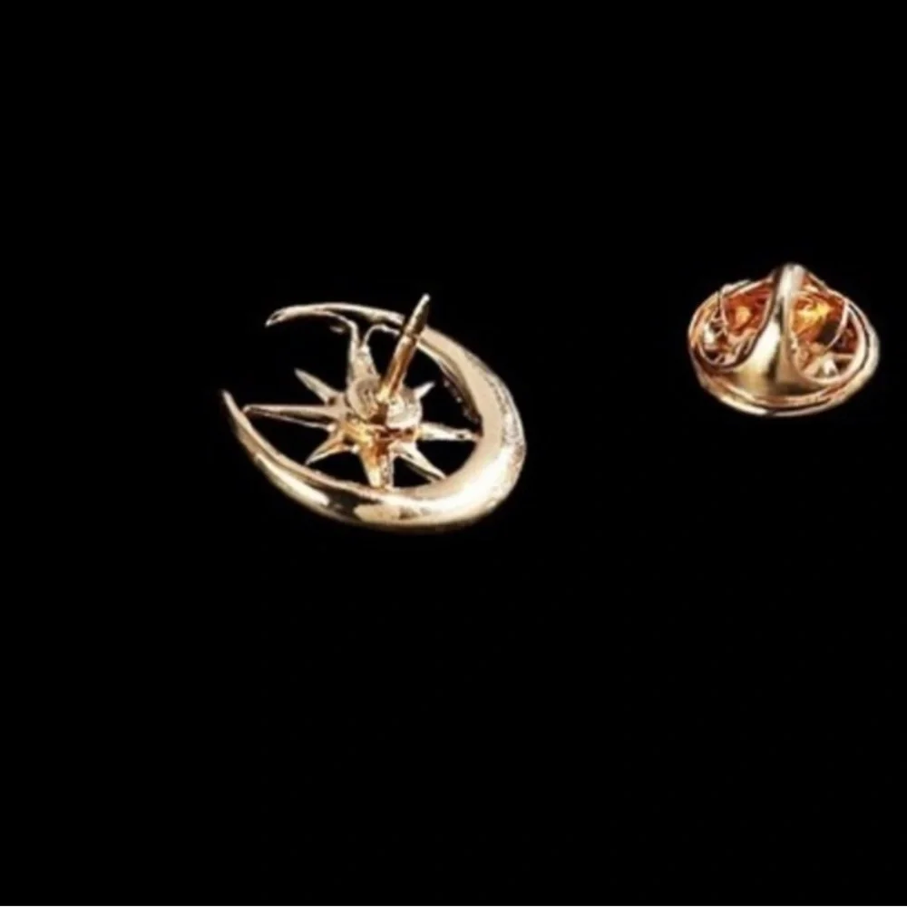 Silver Star and Moon Crystal Brooch for men